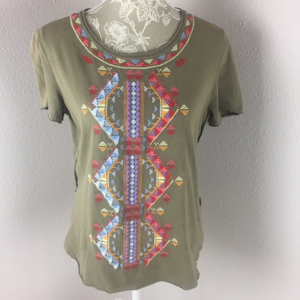 Miss Me Vintage Green Top Embroidered NWT Small